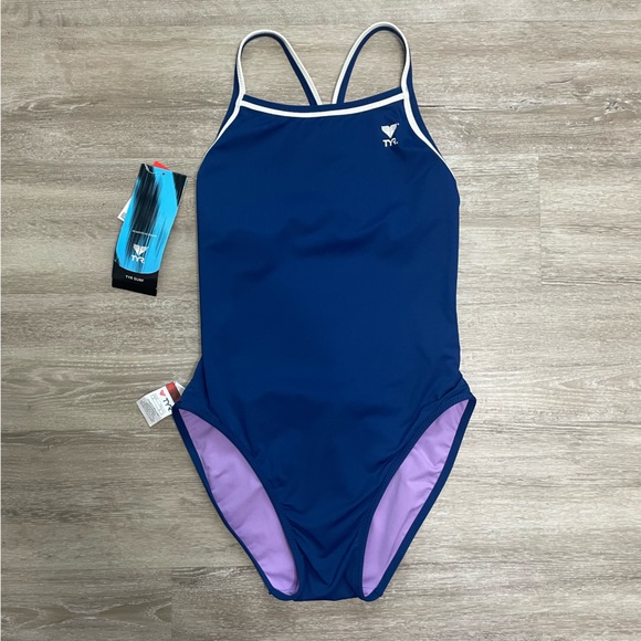 NWT TYR Surf Reversible DiamondFit One Price Swimsuit Navy Lavender Women’s Sz S - Picture 1 of 13